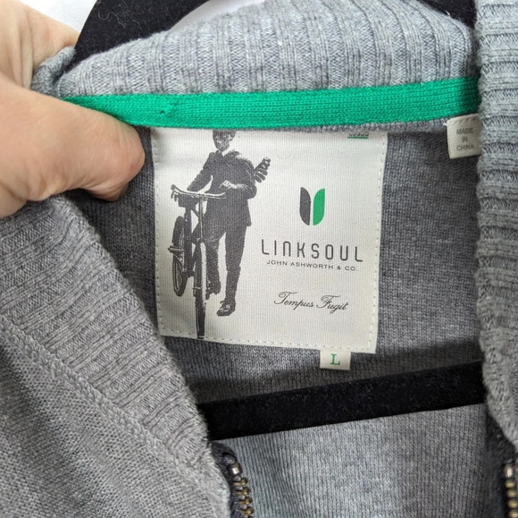 Linksoul Mens L Cotton Cashmere Zip Up Sweater Cardigan Colorblock Lightweight - Picture 7 of 9